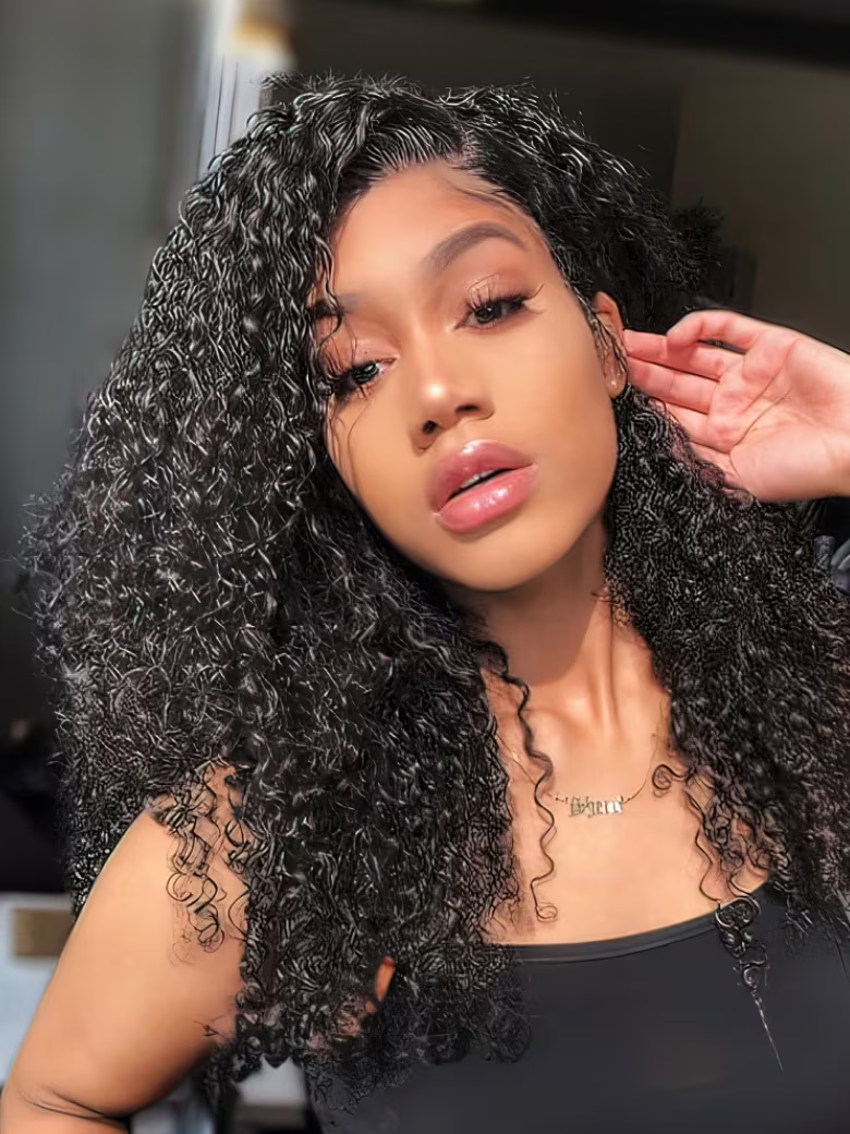 Pre Cut 6x4.5 Lace Curly Natural Black Lace Wig With Breathable Cap Bleached Knots 150% Density