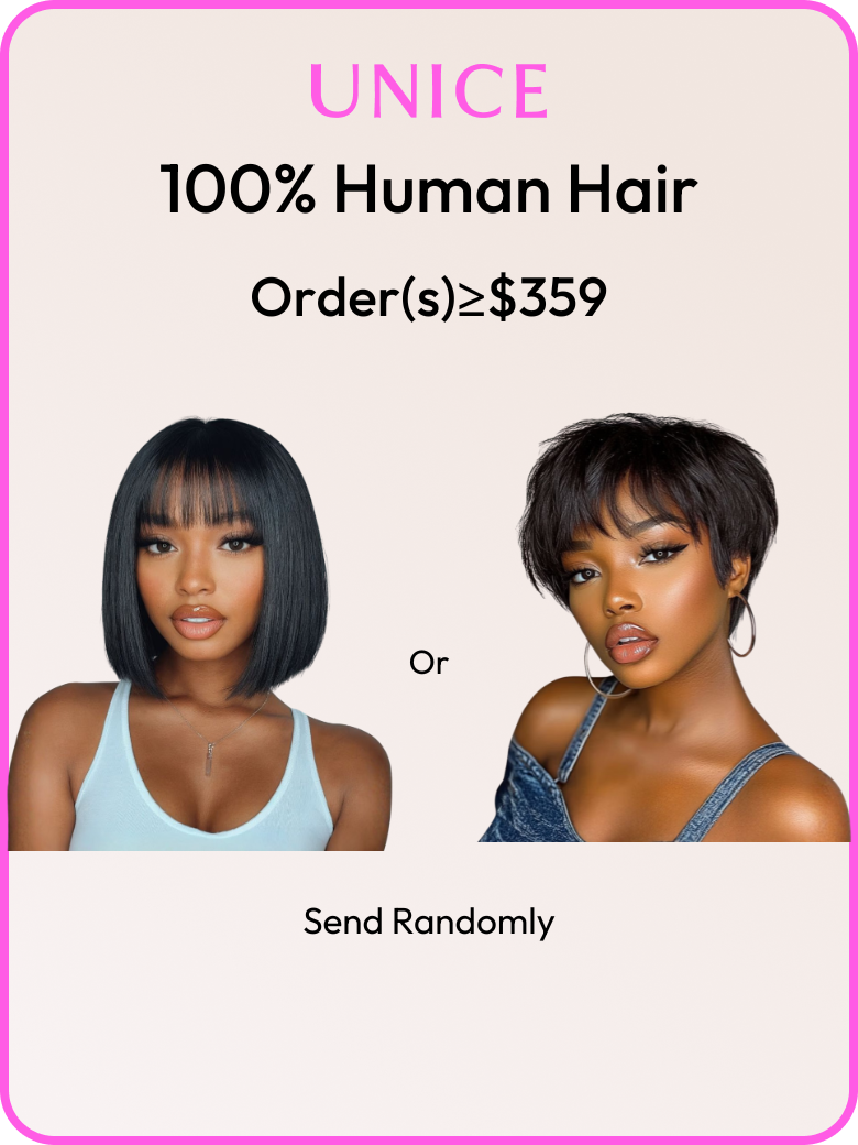UNice Black Yaki Wig Human Hair Glueless Wig with Blunt Bangs