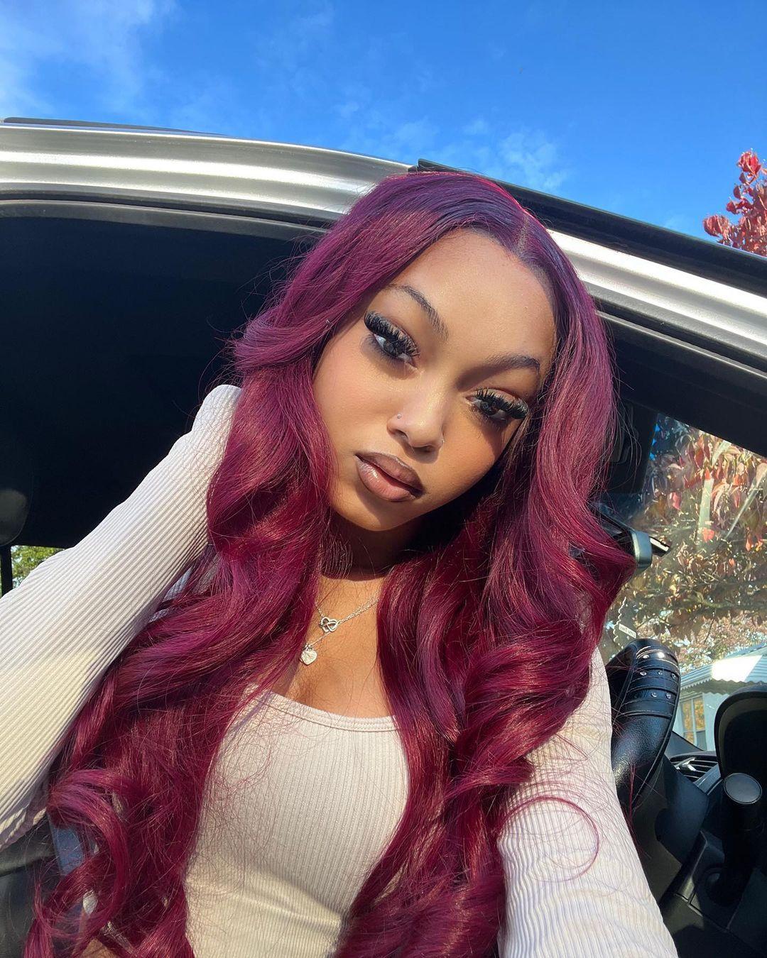 [24"=$89] Body Wave Super Bouncy Middle 4x0.75 Lace Part Burgundy 100% Human Hair Wigs