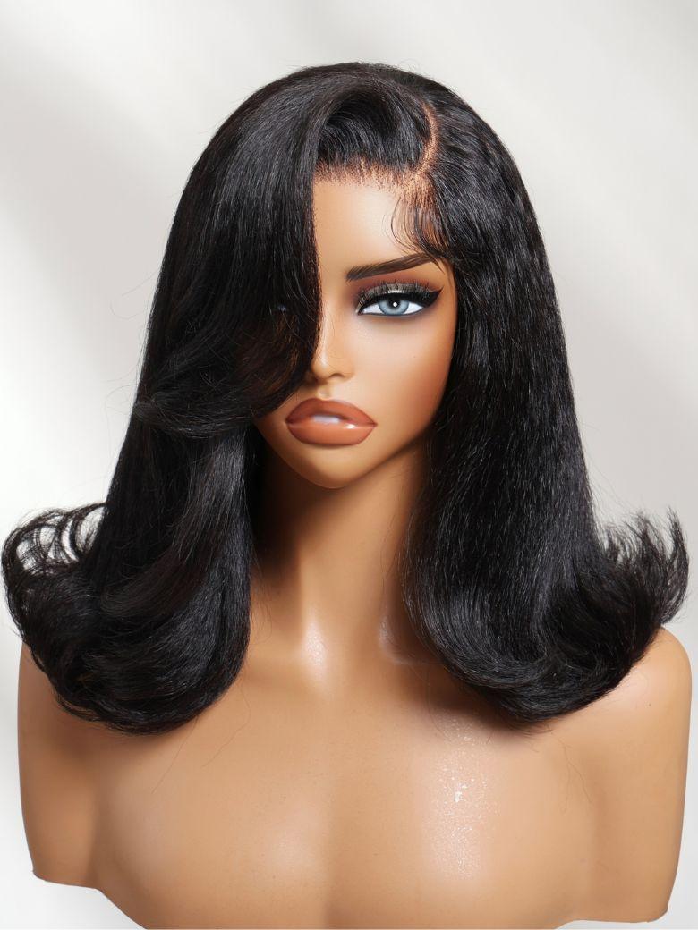 UNice Bye-Bye Knots™ 7x5 Lace Kinky Straight Blowout Drawstring Wig With Flipped Ends & Side Swept Bangs