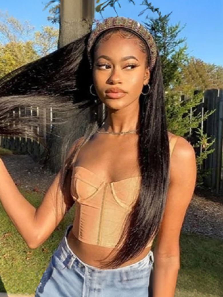 Unice Straight Human Hair Wig Glueless Wig Virgin Hair Beginner Friendly Machine Made Headband Wig 150% Density