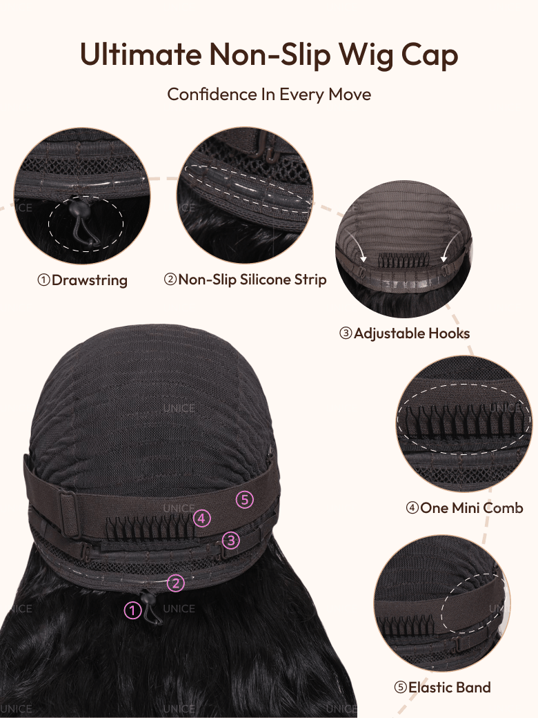 UNice 7x5 Bye Bye Knots & 13x4 Pre-Everything™ Lace Frontal Natural Black Bouncy Water Wave Curly Drawstring Exclusive Design Wig