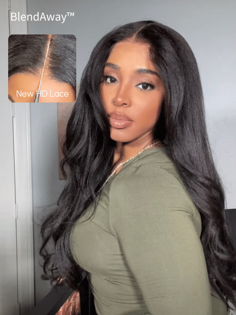 20" 5x5 Thin HD Pre Cut Pre Bleached BlendAway Lace Closure Glueless Yaki Wig 180% Density