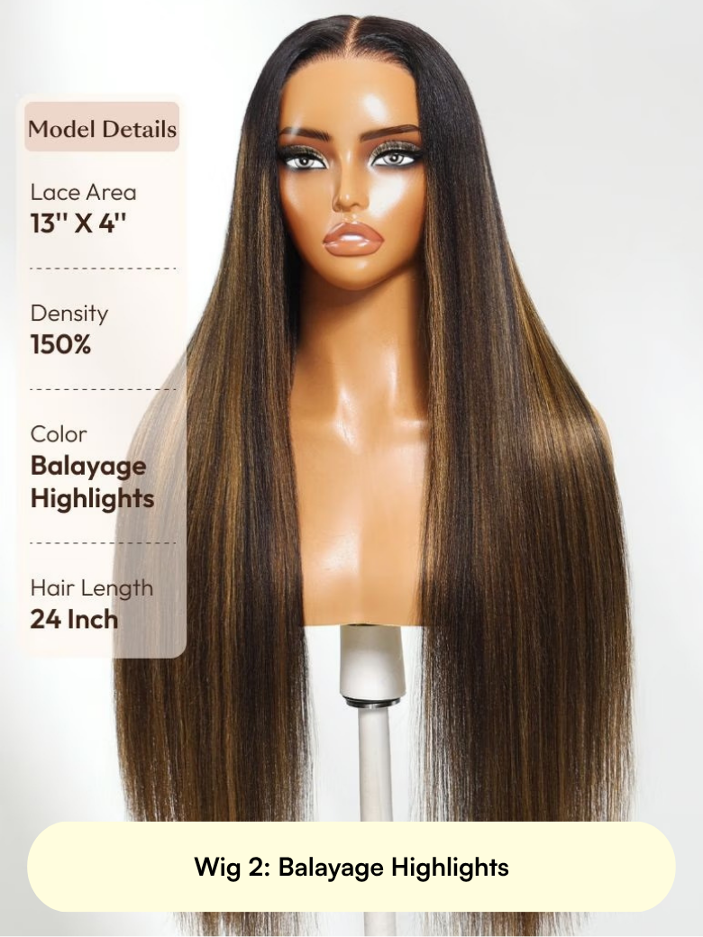 13x4 Pre Everything Glueless Lace Black to Chestnut Brown Ombre Yaki Straight Wig With Invisi Drawstring
