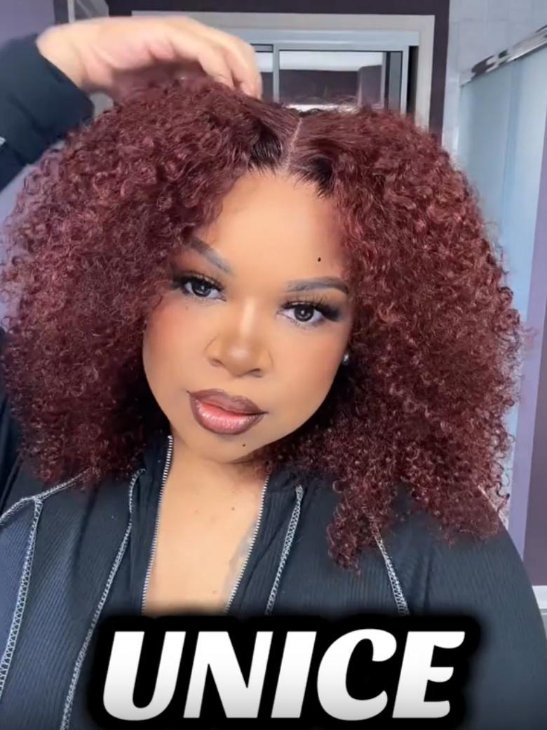 7x5 Bye-Bye Knots Wig Glueless Lace Sunset Jerry Curly & 13x4 Pre Everything Kinky Curly for Reddish Brown Drawstring Wig With Bleached Knots