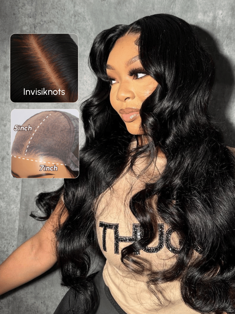 ByeBye Knots 7x5 Glueless Lace Wig 180% Density 3D Bouncy Body Wave Human Hair Wig