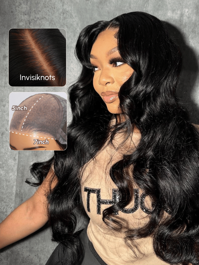 20''-24'' ByeBye Knots 7x5 Glueless Lace Wig 150% Density Real Glueless Body Wave Human Hair Wig