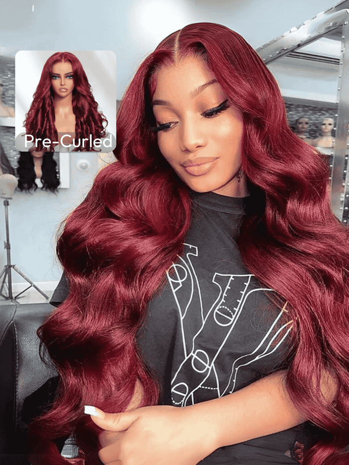 [ALL 22"] Elegance Plum Wine Red Colors 13x4 Pre-Everything Lace Frontal Wig Or Brown to Red Ombre Loose Wave 13x4 Pre-Everything Lace Frontal Wig