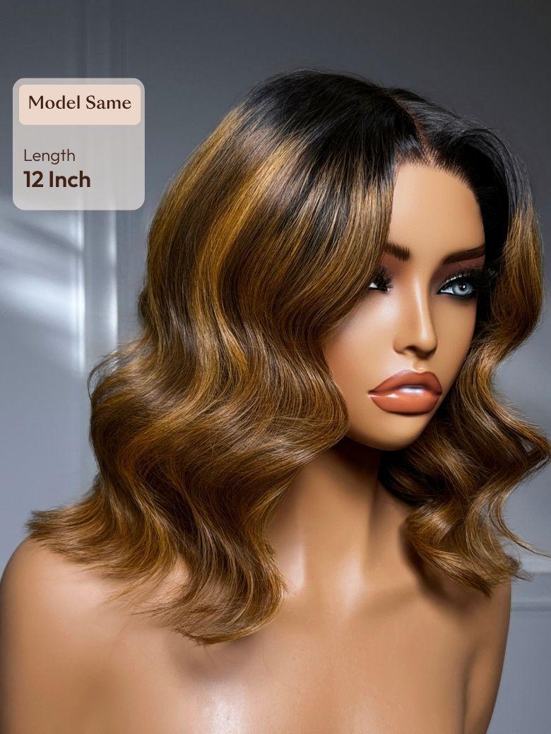 UNice 7x5 Bye Bye Slip™ Lace Brown With Blonde Piano Highlights Blowout Bob Wig with Dark Roots