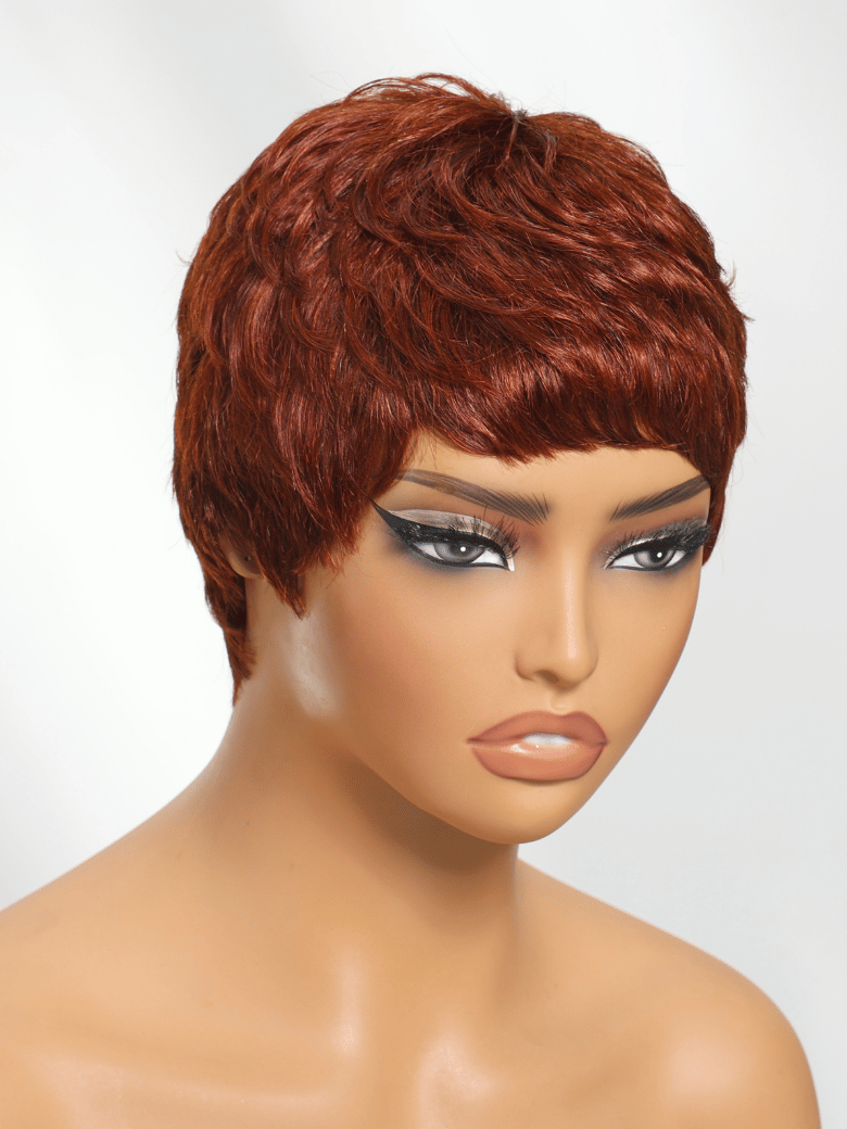 UNice Textured Pixie Cut Reddish Brown Human Hair Glueless Wig