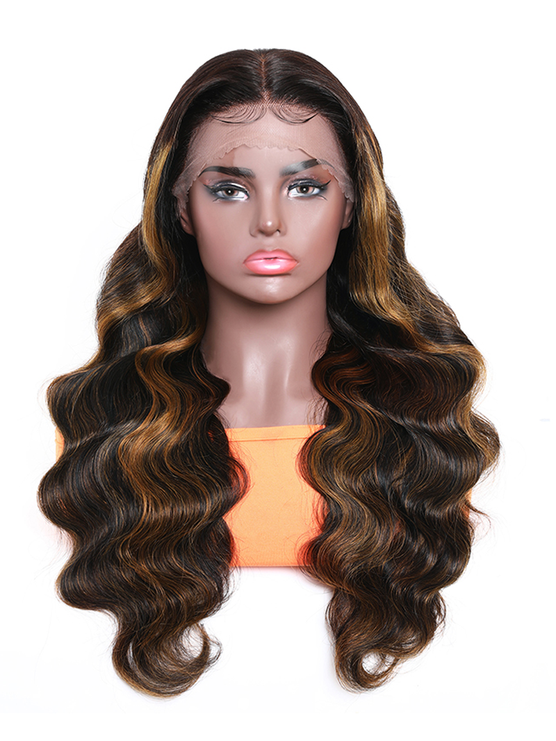 Balayage 13x5 Middle Lace Wig Body Wave Wig Shadow Root Blonde Highlight 150% Density