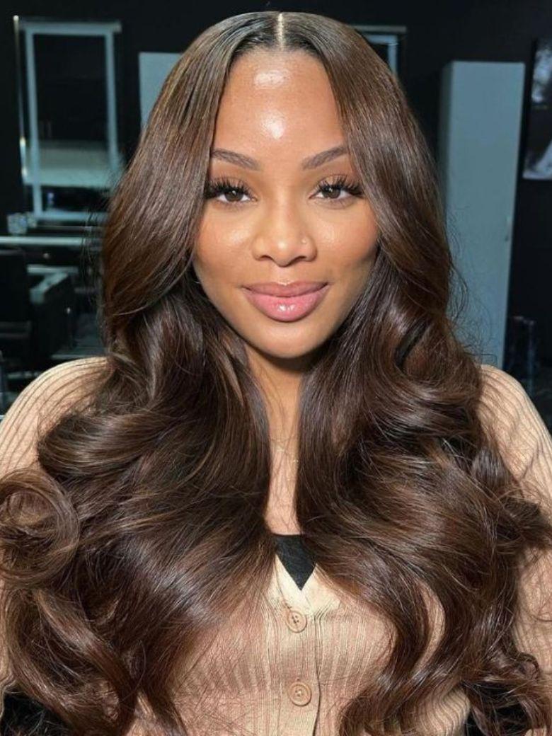 13x4 Pre-Everything™ Lace Front Espresso Brown With Highlights Bouncy Loose Wave Wig
