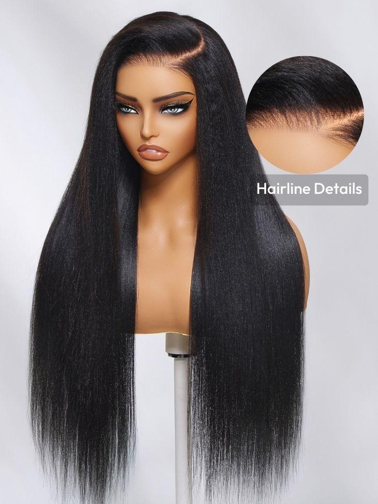 ByeBye Knots™ Wig 7x5 Glueless Lace Black Yaki Straight Wig With Elastic Drawstring 360 Cozy Hug