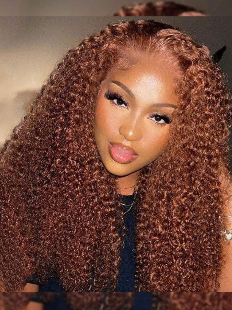 [From 20"] 13x4 Lace Front Auburn Brown Hair Color Jerry Curly Lace Wigs