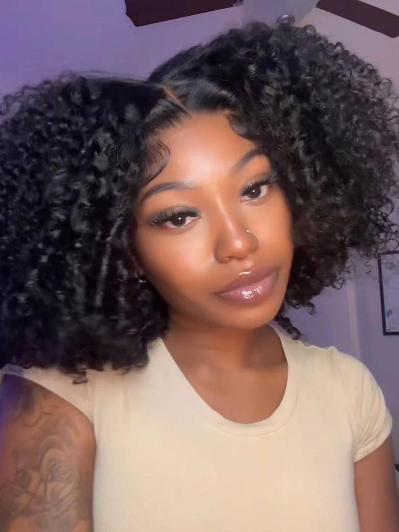 7x5 Lace 180% Density Bye Bye Slip™ Natural Black Afro Kinky Curly with Finger Coil Ends Drawstring Wig