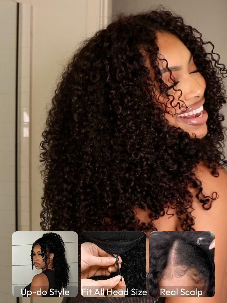 UNice EasiContour™ V Part Minimal Glueless Curly Glueless Wig With Invisi Drawstring 100% Human Hair 150% Density