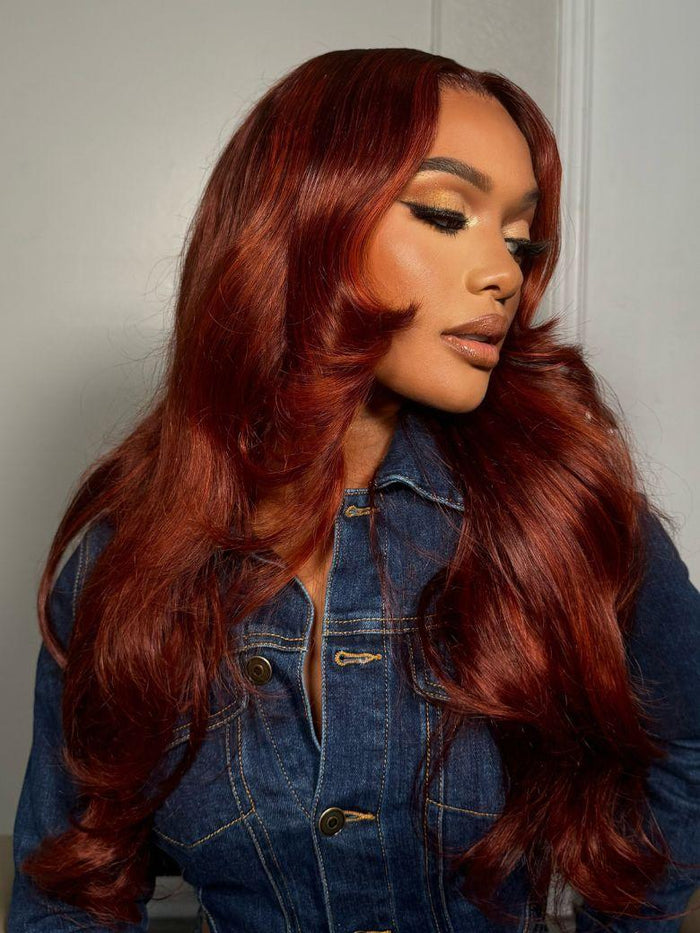 [Sale on Sale] UNice Bye-Bye Knots 7x5 Lace Loose Wave Red Orange Highlights Wig with Face Framing Layers 150% Density