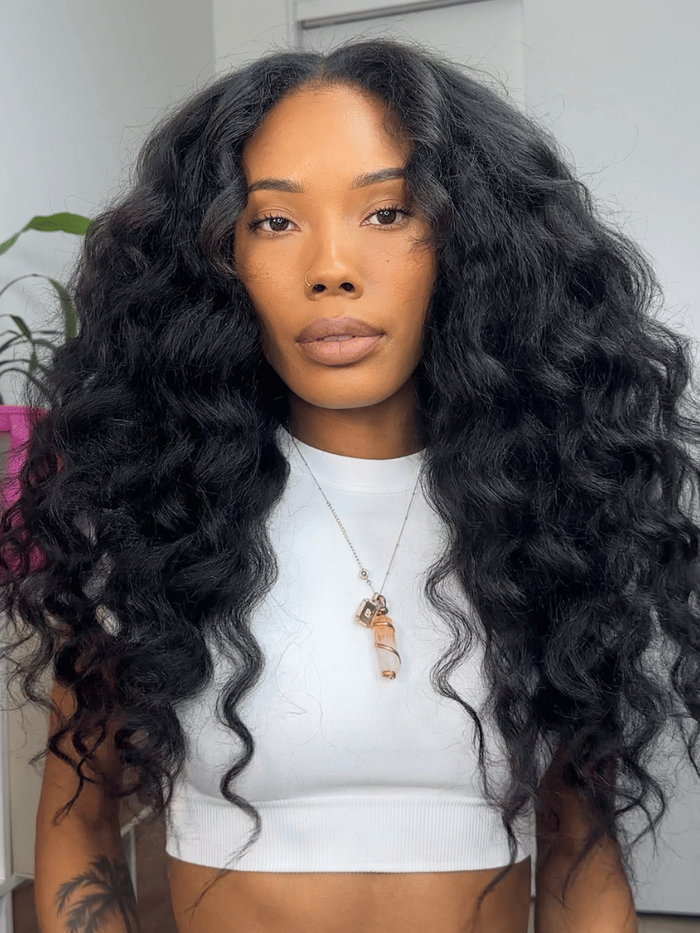24'' 150%-180% Density Hand-Tied V Part Kinky Hair Straight Wig Upgrade V Part Human Hair Wig Beginner Friendly