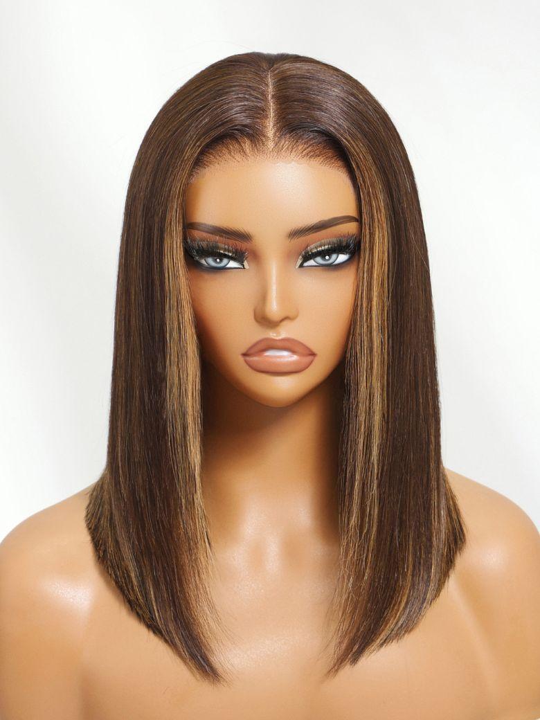 14'' UNice Bye-Bye Knots 7x5 Lace Highlight Brown Straight Bob Wig