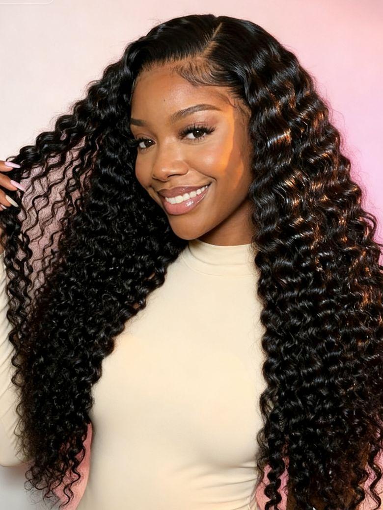 UNice Bye-Bye Knots™ 7x5 Lace Natural Black Defined Deep Wave Wig with Invisi Drawstring