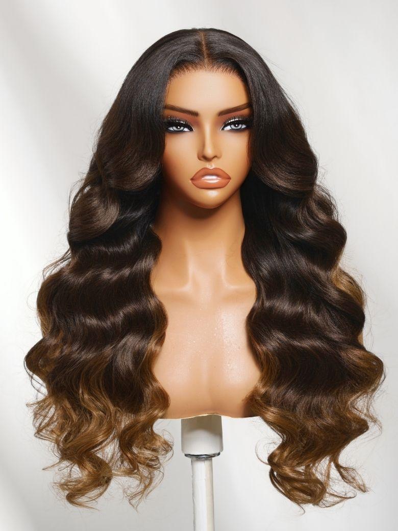 UNice 13x4 Bye Bye Slip™ Lace Frontal Dark to Brown Ombre with Caramel Blonde Ends Yaki Body Wave Glueless Wig