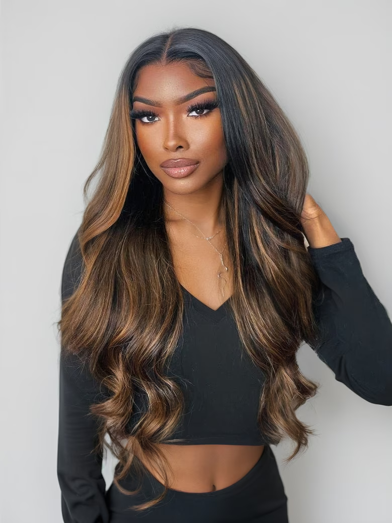 7x5 Bye Bye Knots™ Glueless Lace Balayage Highlight Body Wave Wig No Burden
