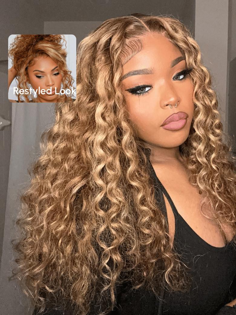 UNice 13x4 Lace Front Honey Blonde Highlights Water Wave Pre-Everything Wig With Invisible Knots
