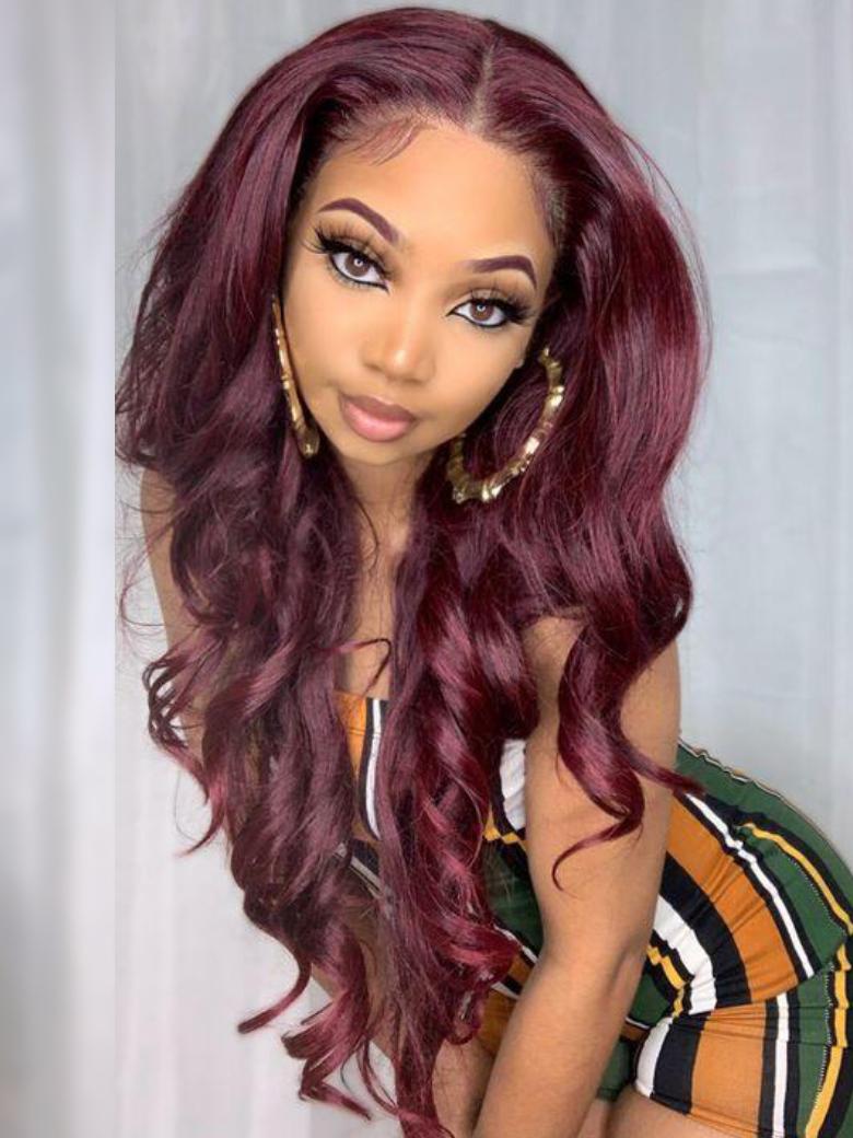 [24"=$169] 13x4 Lace Front Reddish Purple Side Part Body Wave Wig