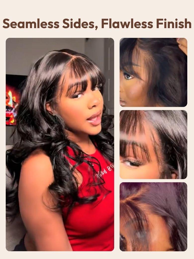 UNice 7x5 Bye-Bye Knots™ & 13x4 Pre-Everything™ Lace Frontal Black Fluffy Natural Loose Wave Curtain Bangs Wig