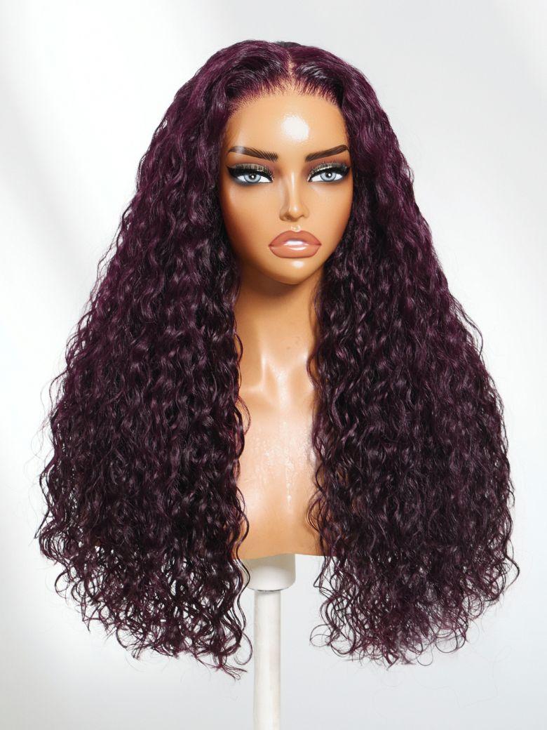 13x4 Pre-Everything™ Lace Frontal Black Cherry Water Wave Glueless Drawstring Wig 100% Human Hair Wigs