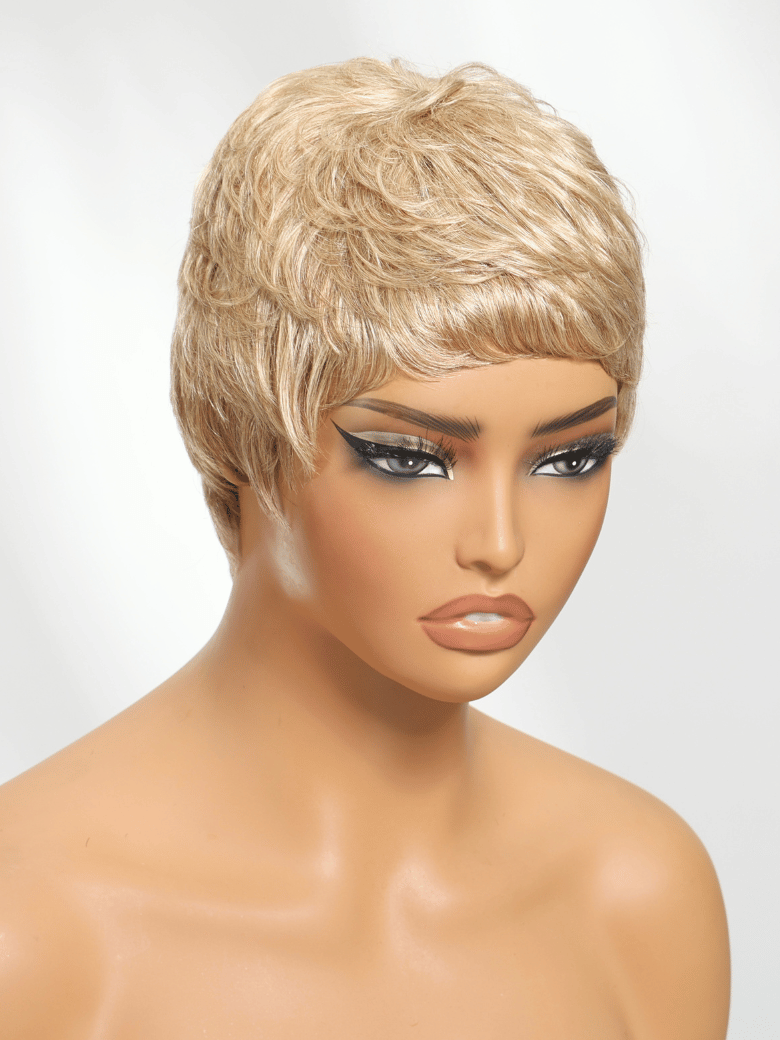 UNice Short Pixie Cut Sandy Blonde Human Hair Glueless Wig