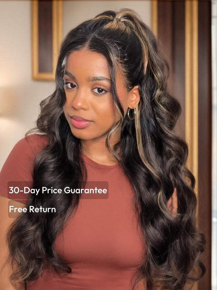 24'' UNice 13x4 Lace Front Chocolate Brown With Peek A Boo Highlight Blonde Lace Front Body Wave Wig