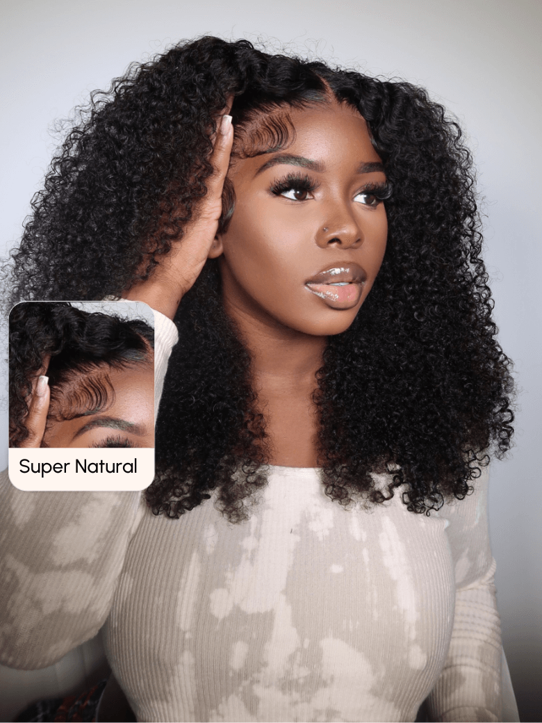[22"/180% Density=$135] Bye Bye Knots Wig 7x5 Glueless Lace Black Kinky Curly Wig With Bleached Knots