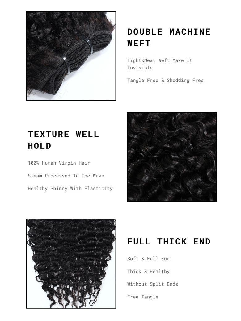 UNice 3 Pcs/Pack Messy Curly Human Hair 3 Bundles Indian Deep Curly Texture