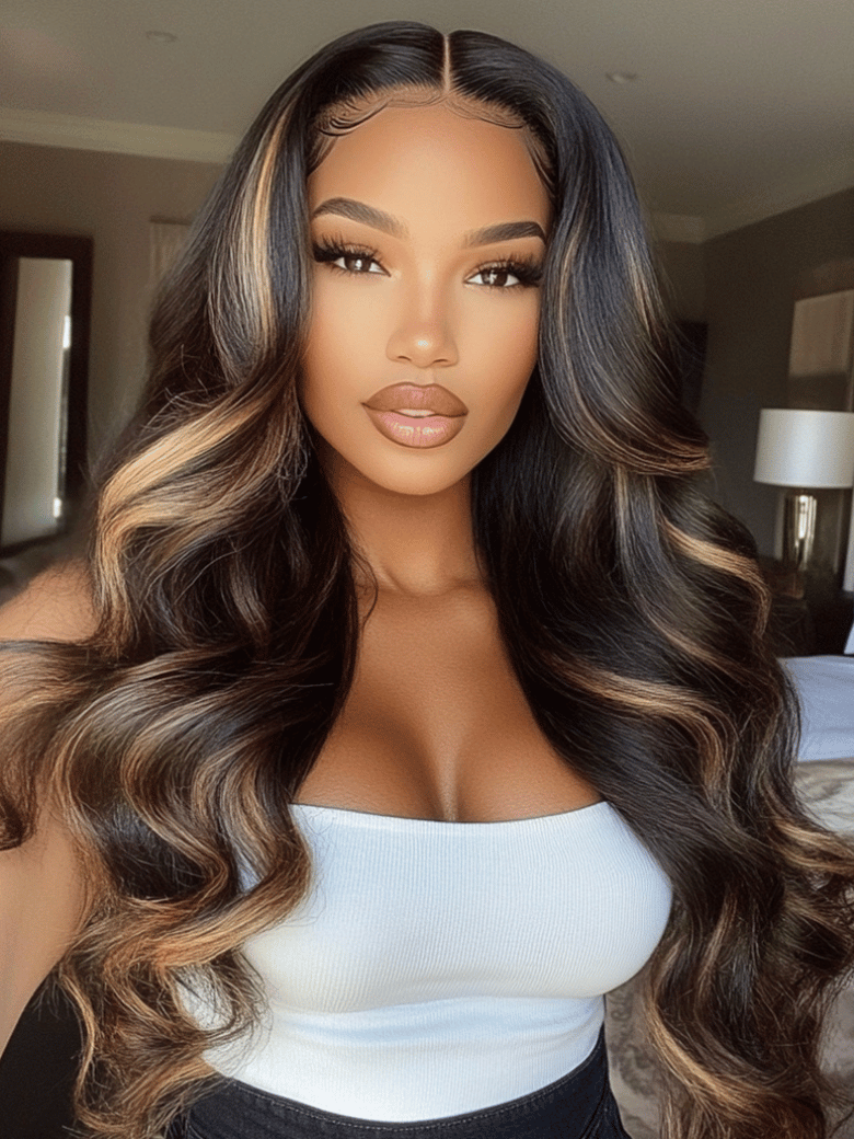 20'' UNice 3D Body Wave 7x5 Bye Bye Knots™ Glueless Lace Wig Black With Blonde Highlights & 22'' 13x4 Pre-Everything Lace Front Wig