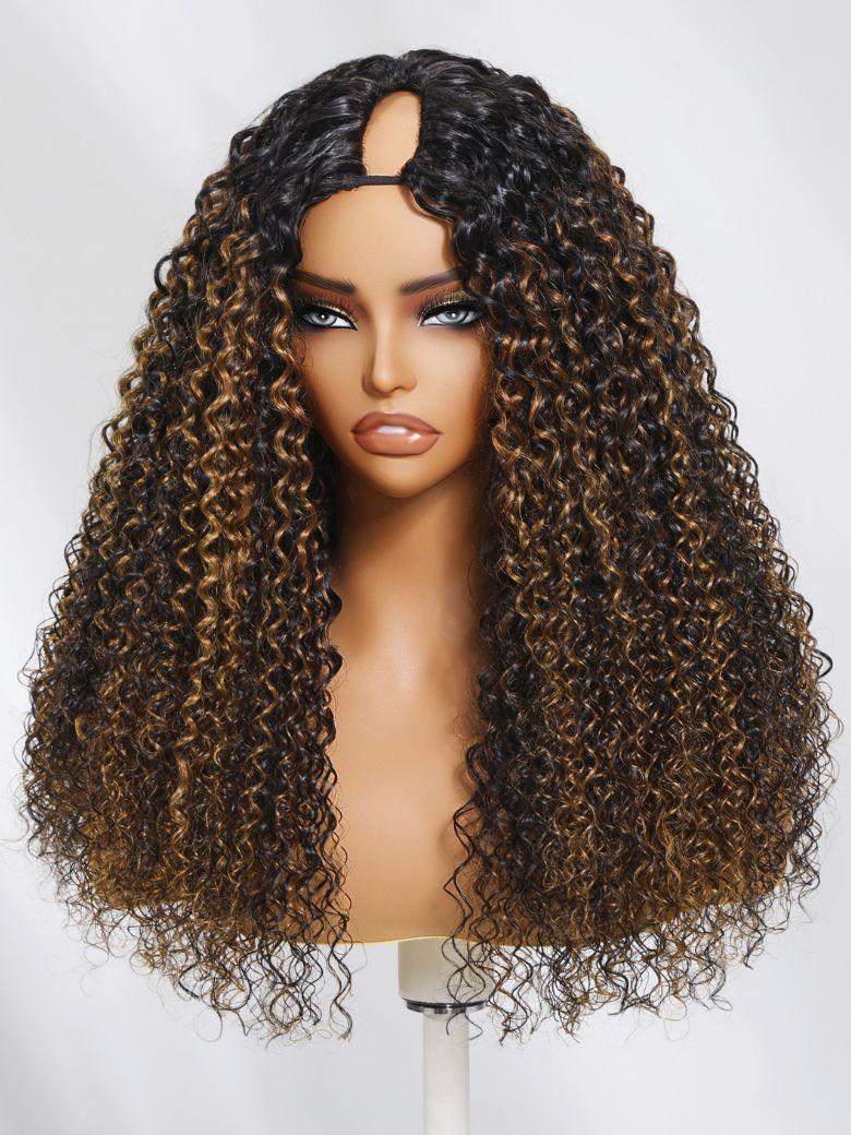 UNice EasiContour™ V Part Minimal Glueless Curly Glueless Wig With Invisi Drawstring 100% Human Hair 150% Density