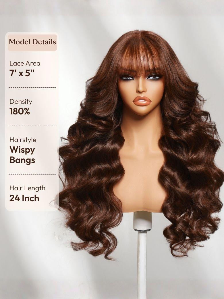 UNice 100% Human Hair Glueless Auburn Brown 13x4 Pre-Everything™ Lace Frontal Loose Wave Wig with Invisi Drawstring & Face Framing Layers 150% Density