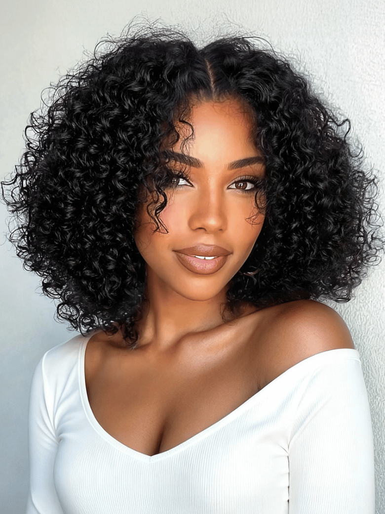 UNice 7x5 Bye Bye Knots Glueless Wig Black Kinky Curly Wig With 4C Baby Hair Drawstring Wig