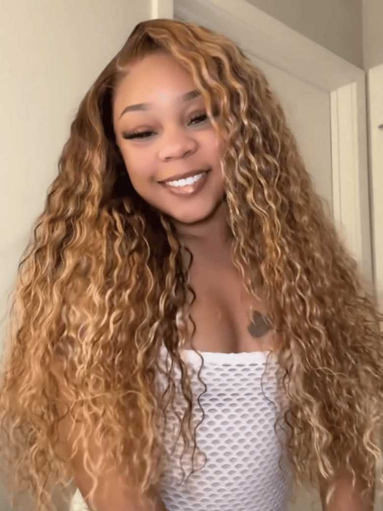 13x4 Bye Bye Slip™ Lace Frontal  Bronde Color With Honey Blonde Highlights Water Wave Glueless Drawstring Wig 150% Density