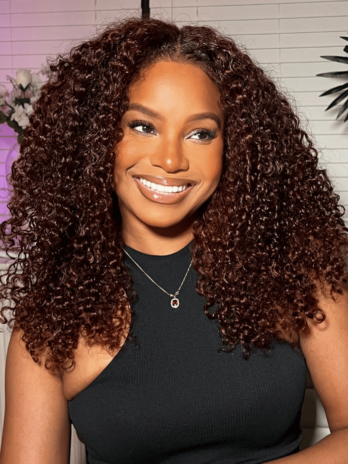 [22"=$129] Pre-Everything Wig 13x4 Lace Frontal Real Ear To Ear Super Secure Reddish Brown Jerry Curly Wig with Baby Hair