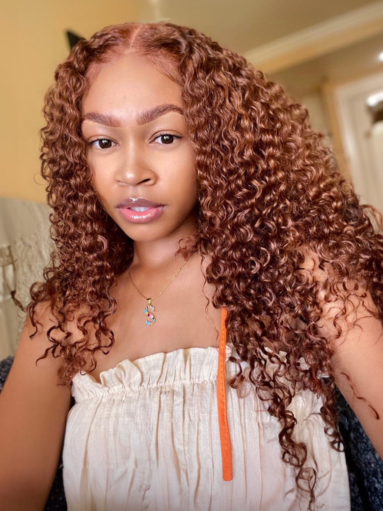 13x4 Lace Front Mahogany Red Brown Kinky Curly Wig 150% Density