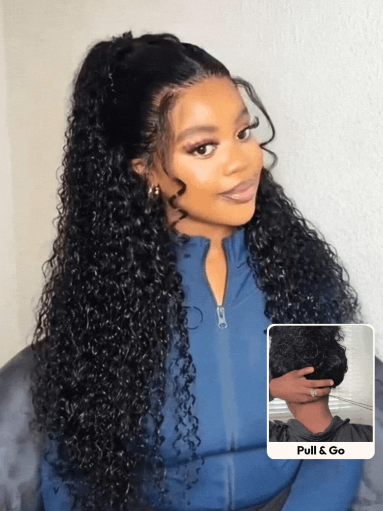 UNice 7x5 Lace Bye-Bye Knots Black Defined Coils 3C-4A Blend Curly Wig with Invisi Drawstring