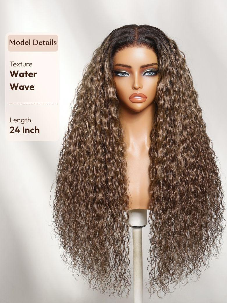 UNice 7x5 Bye Bye Slip™ Lace Chocolate Brown with Caramel Blonde Highlights Body Wave Wig with Side Part Bangs