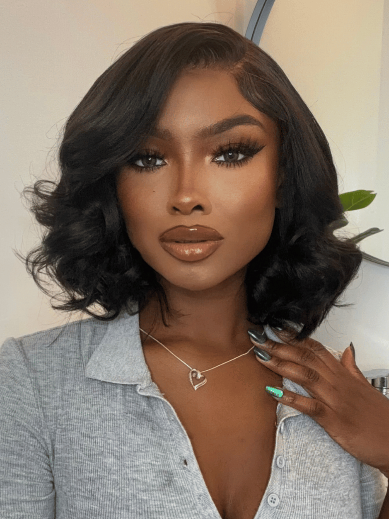 Cute Daily Style 13x4 Lace Front Big Loose Wave Black Shoulder Length Wig 200% Density