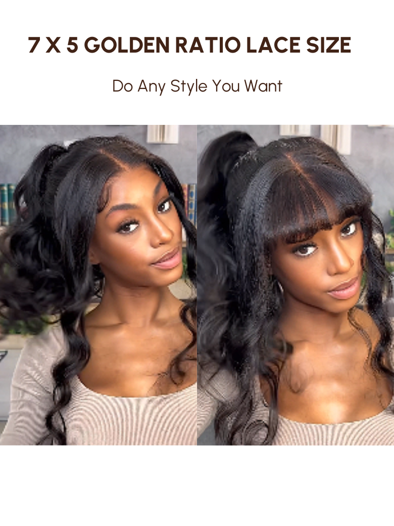 ByeBye Knots 7x5 Glueless Lace Wig 180% Density 3D Bouncy Body Wave Human Hair Wig