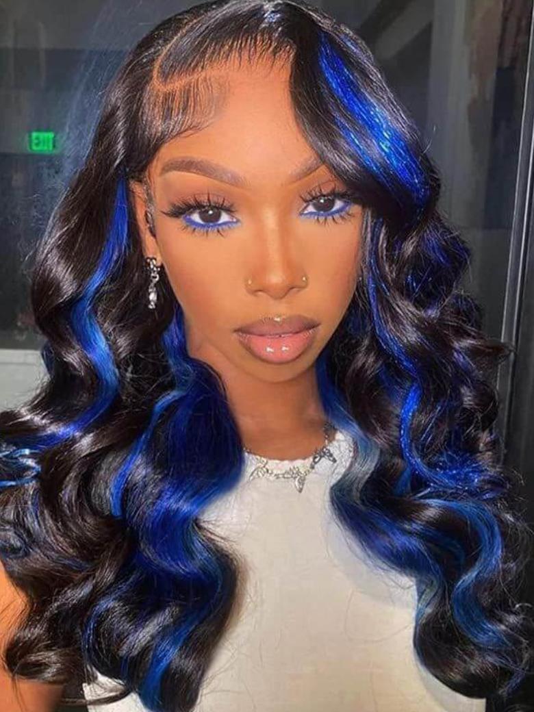 13x4 Lace Frontal Blue Highlight Colored Wigs