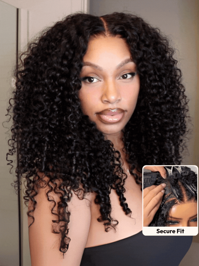 [24 Inch $99] UNice EasiContour™ V Part Black to Reddish Brown Ombre Yaki & Natural Black Curly Texture With Finger Coil Ends Wig