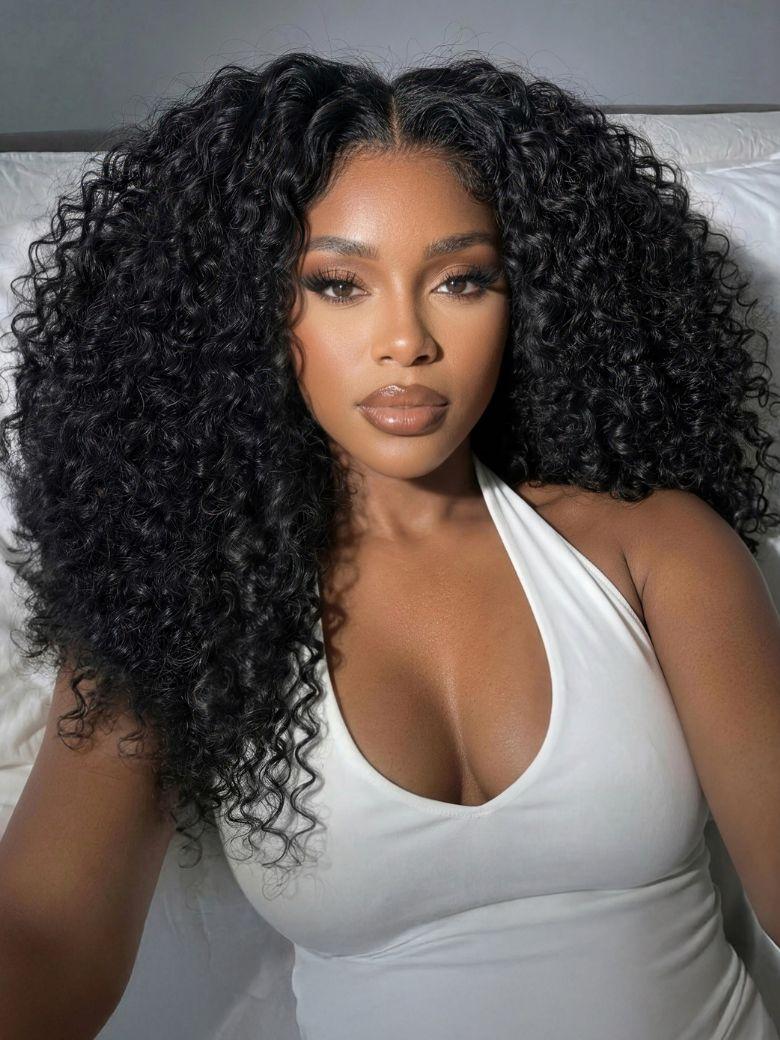 UNice 7x5 Bye-Bye Knots™ & 13x4 Pre-Everything™ Lace Frontal Pull And Go Black Fluffy Natural Loose Wave Curtain Bangs Wig with Free Ear Tape