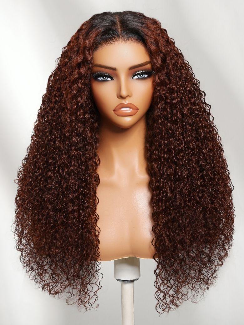 UNice 13x4 Pre-Everything™ Lace Frontal Auburn Red With Dark Roots Gluless Jerry Curly Wig with Invisi Drawstring