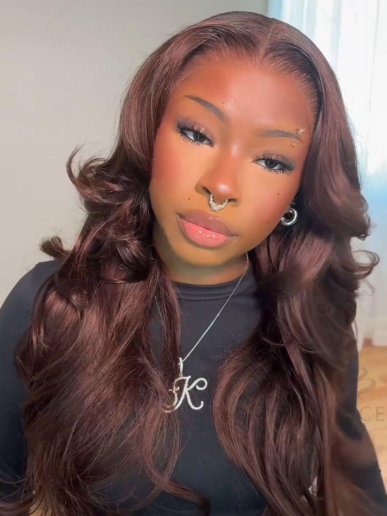 [20"-24"]Glueless Auburn Brown 13x4 Pre-Everything™ Lace Frontal Loose Wave 100% Human Hair Wig with Invisi Drawstring & Face Framing Layers